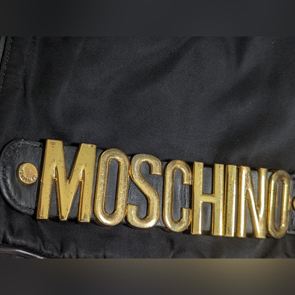 MOSCHINO Black Nylon Leather Trim Backpack Gold-tone Logo - Picture 9 of 14